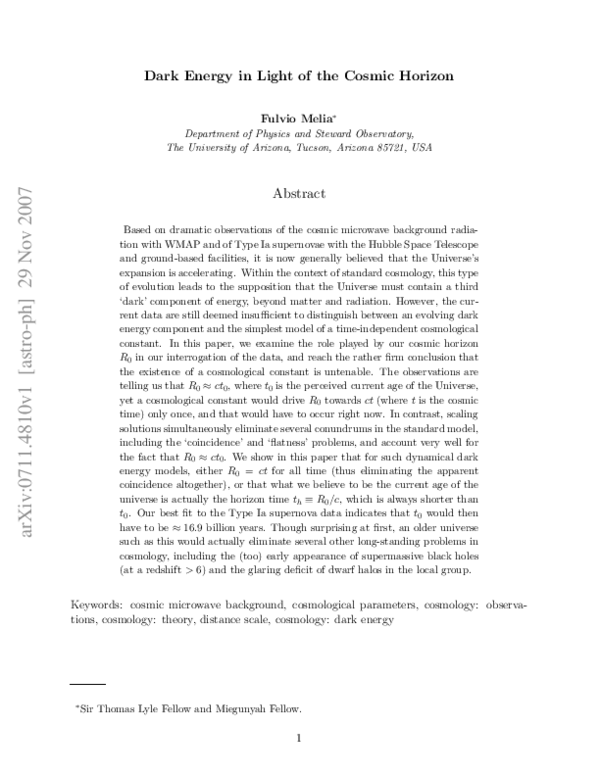 (PDF) Dark Energy in Light of the Cosmic Horizon