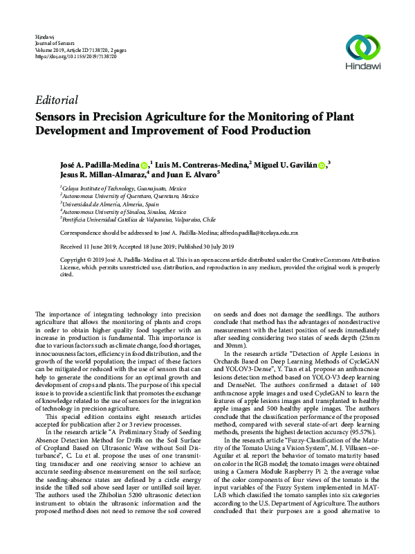 (PDF) Sensors in Precision Agriculture for the Monitoring of Plant ...