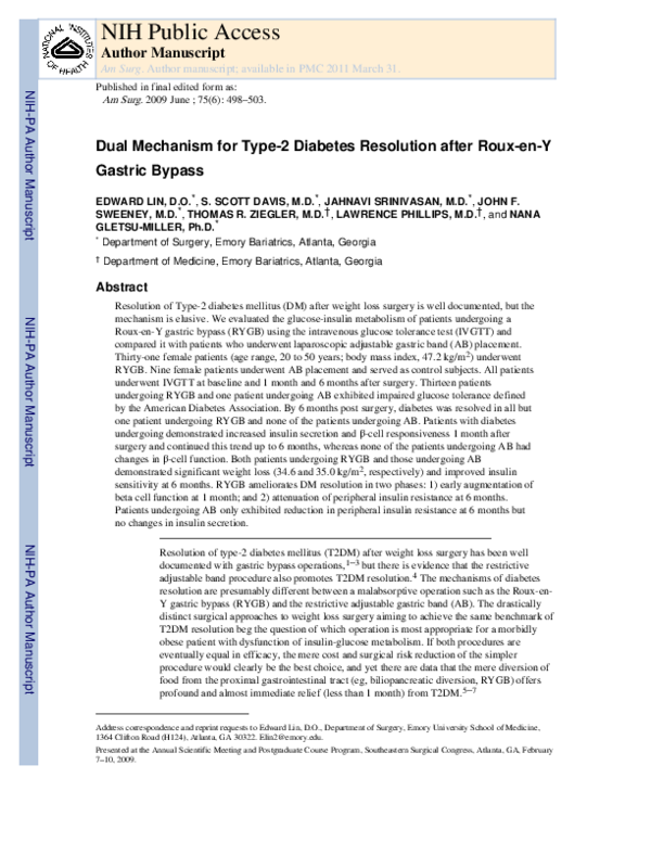 (PDF) Dual Mechanism for Type-2 Diabetes Resolution after Roux-en-Y ...