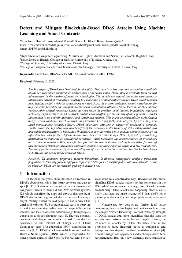(PDF) Detect and Mitigate Blockchain-Based DDoS Attacks Using Machine ...