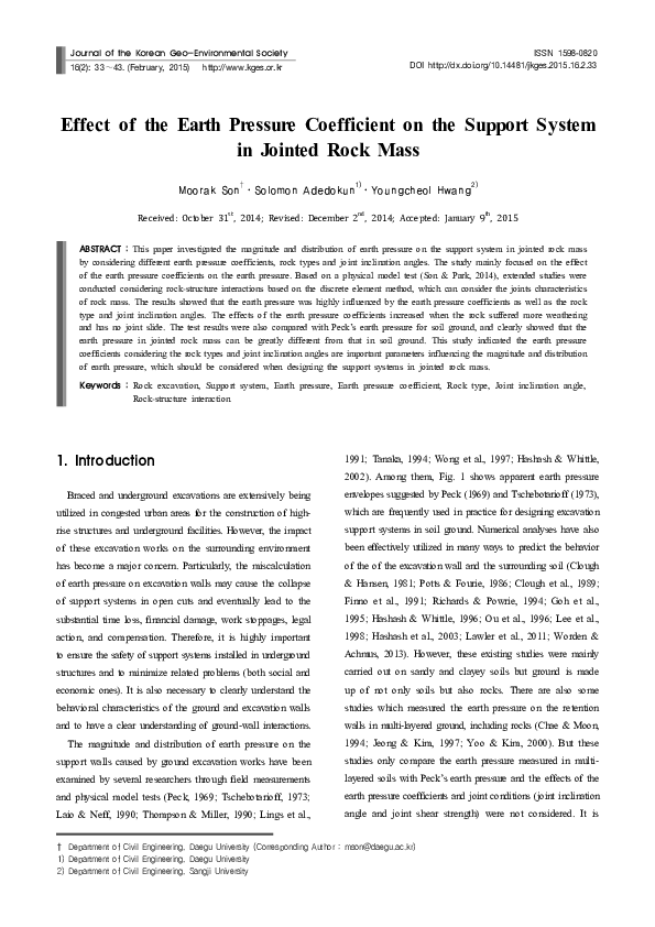 (PDF) Effect of the Earth Pressure Coefficient on the Support System in ...