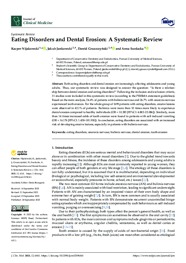 (PDF) Eating Disorders and Dental Erosion: A Systematic Review