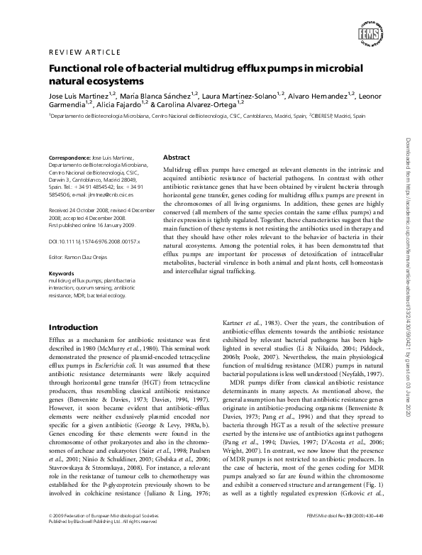 (PDF) Functional role of bacterial multidrug efflux pumps in microbial ...