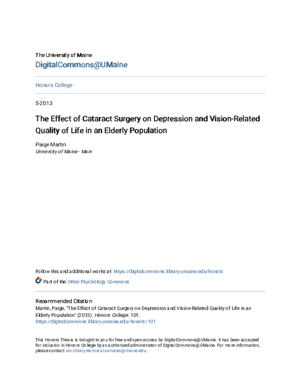 (PDF) The Effect of Cataract Surgery on Depression and Vision-Related ...