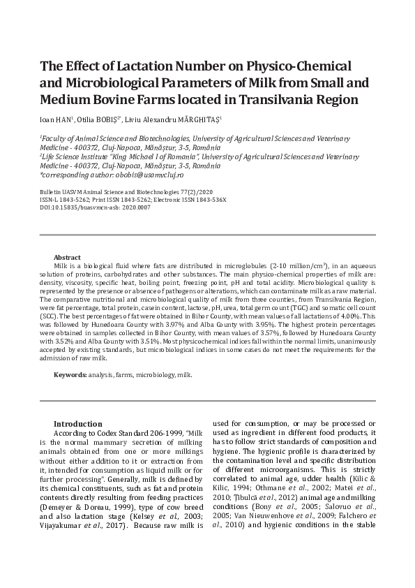 (PDF) The Effect of Lactation Number on Physico-Chemical and ...