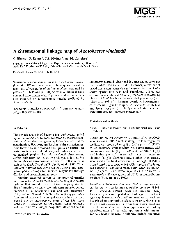 (PDF) A chromosomal linkage map of Azotobacter vinelandii