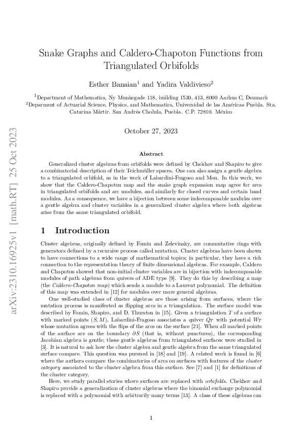 (PDF) Snake Graphs and Caldero-Chapoton Functions from Triangulated ...
