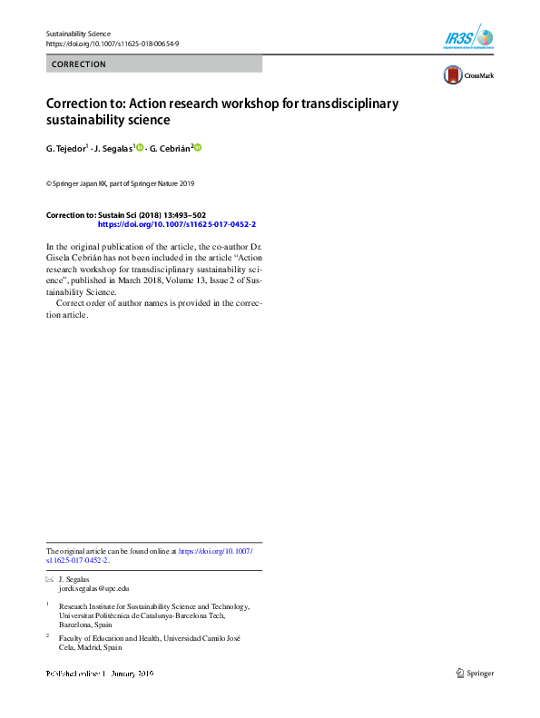 (PDF) Correction to: Action research workshop for transdisciplinary ...