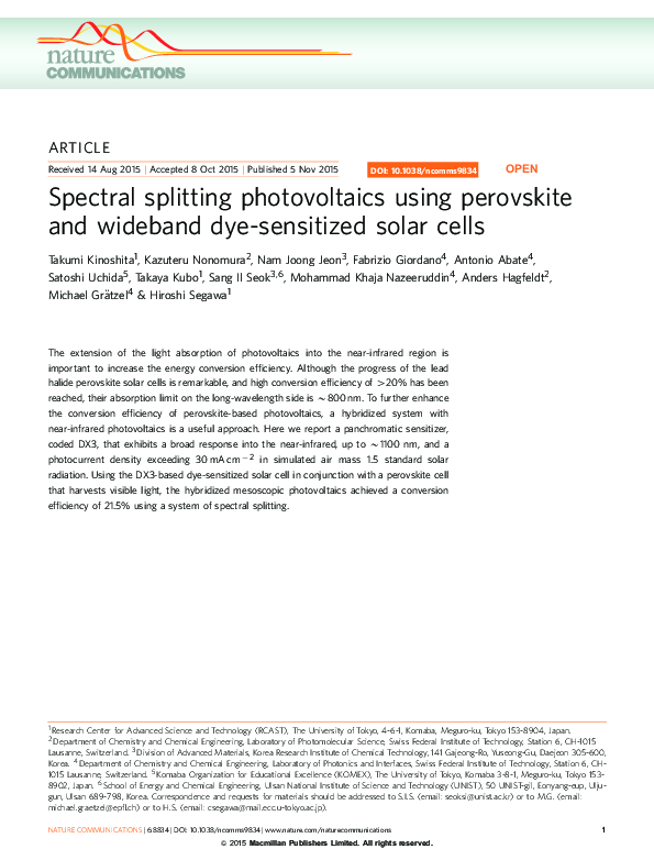 (PDF) Spectral splitting photovoltaics using perovskite and wideband ...