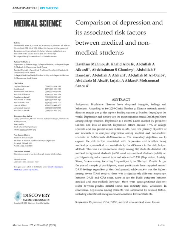 (PDF) Comparison of depression and its associated risk factors between ...