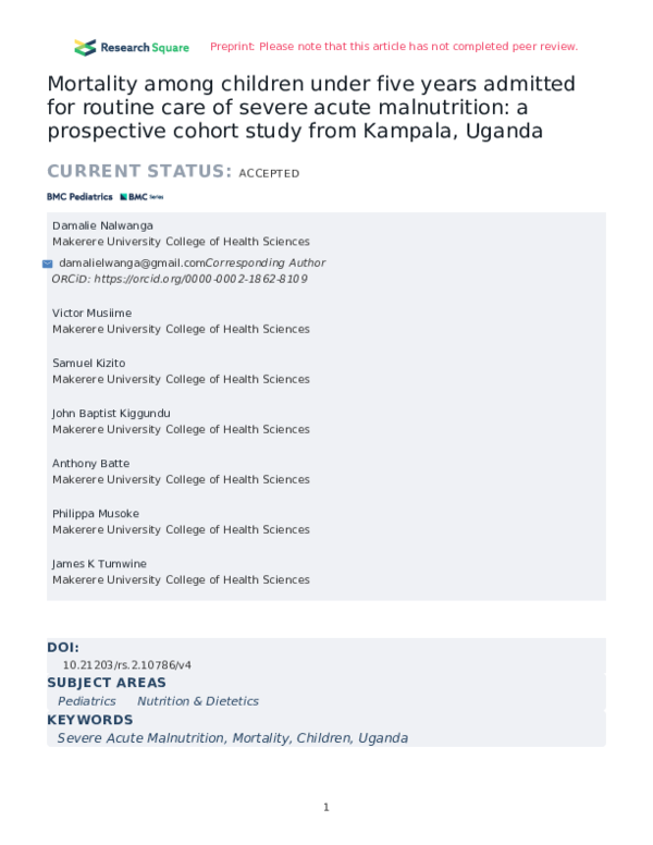 (PDF) Mortality among children under five years admitted for routine ...