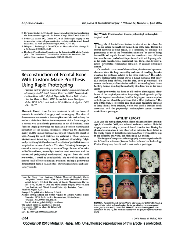 (PDF) Reconstruction of Frontal Bone With Custom-Made Prosthesis Using ...