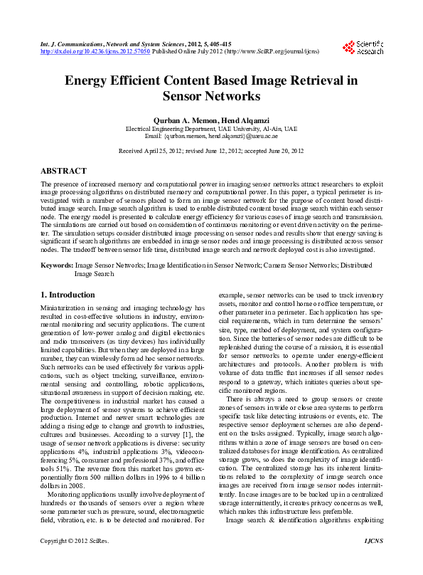 (PDF) Energy Efficient Content Based Image Retrieval in Sensor Networks