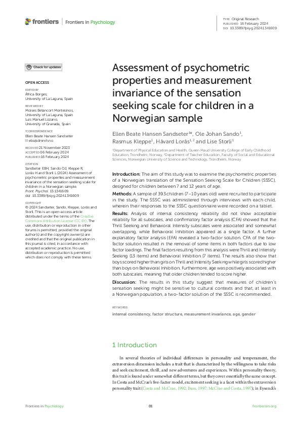 (PDF) Assessment of psychometric properties and measurement invariance ...