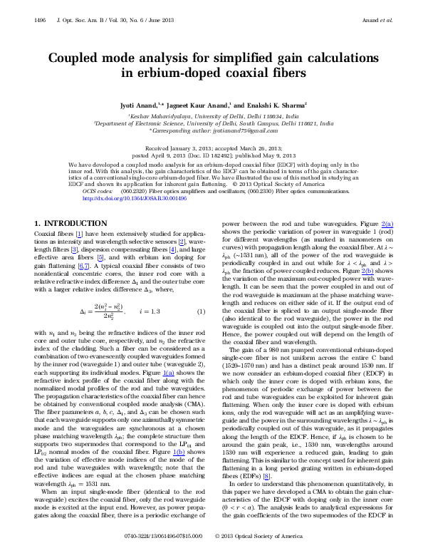 (PDF) Coupled mode analysis for simplified gain calculations in erbium ...