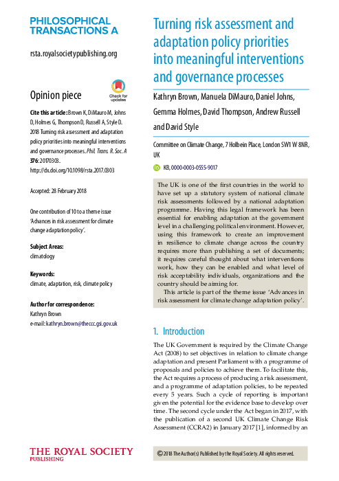 (PDF) Turning risk assessment and adaptation policy priorities into ...