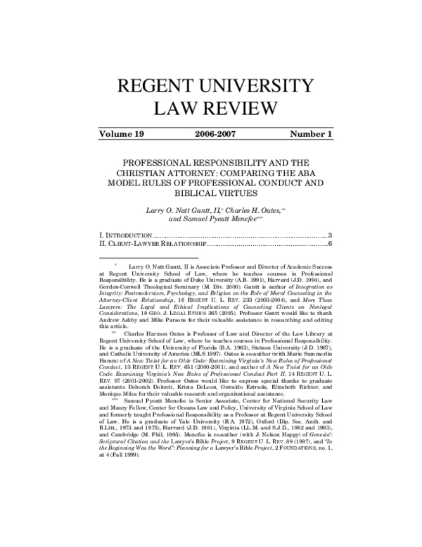  pdf professional responsibility and the christian attorney comparing