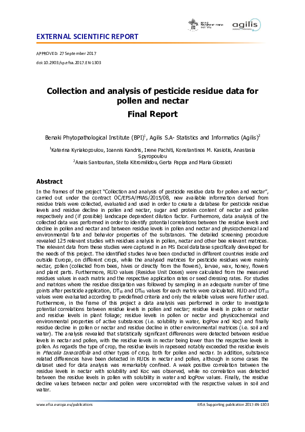 (PDF) Collection and analysis of pesticide residue data for pollen and ...