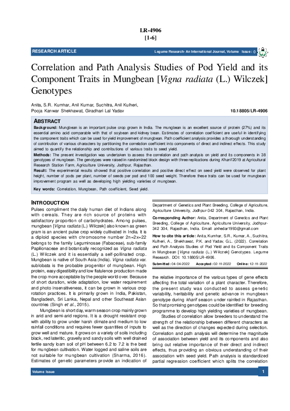 (PDF) Correlation and Path Analysis Studies of Pod Yield and its ...