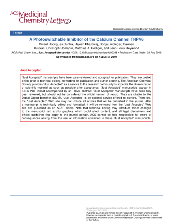 (PDF) Photoswitchable Inhibitor of the Calcium Channel TRPV6