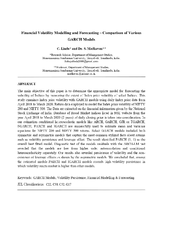(PDF) Financial Volatility Modelling and Forecasting Comparison of ...