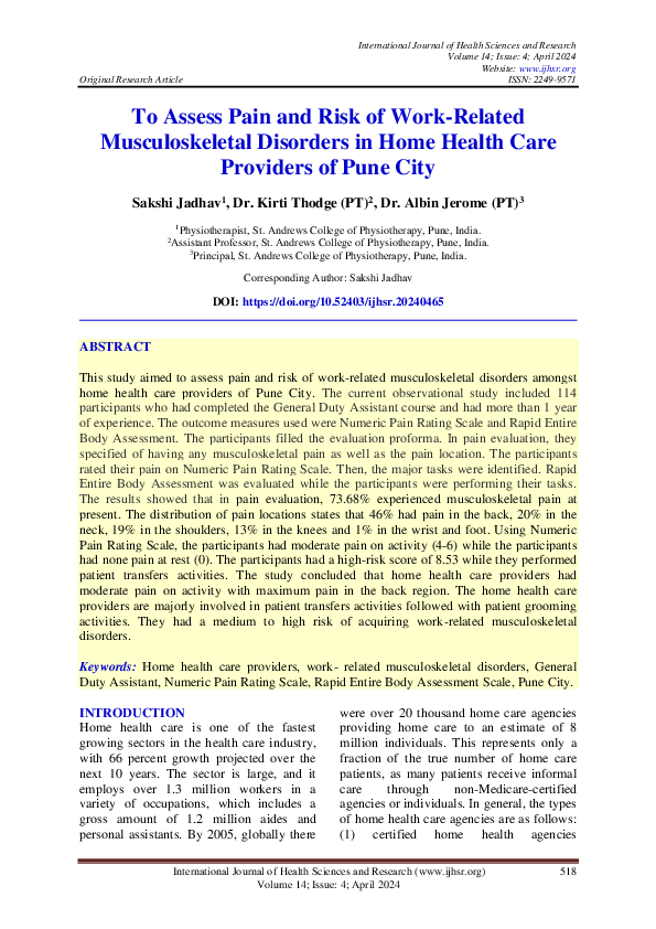 (PDF) To Assess Pain and Risk of Work-Related Musculoskeletal Disorders ...