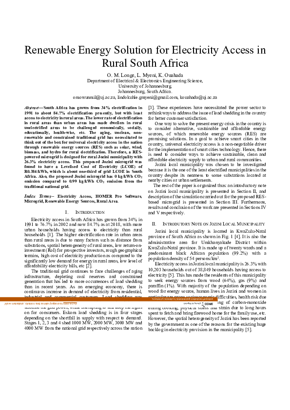 (PDF) Renewable Energy Solution for Electricity Access in Rural South ...