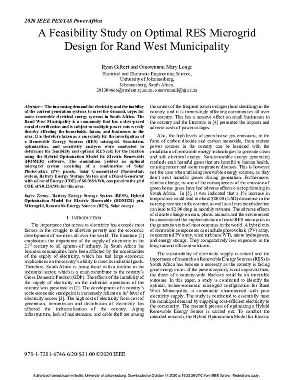 (PDF) A Feasibility Study on Optimal RES Microgrid Design for Rand West ...