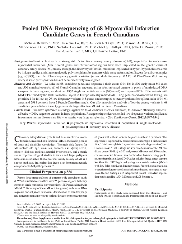 (PDF) Pooled DNA Resequencing of 68 Myocardial Infarction Candidate ...
