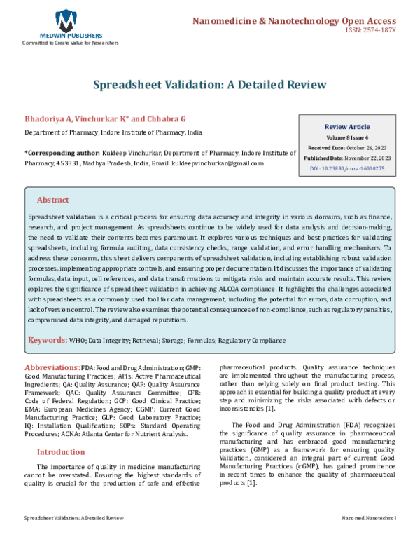(PDF) Spreadsheet Validation: A Detailed Review