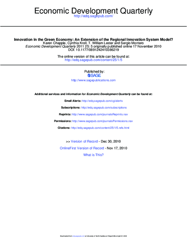 (PDF) Innovation in the Green Economy: An Extension of the Regional ...