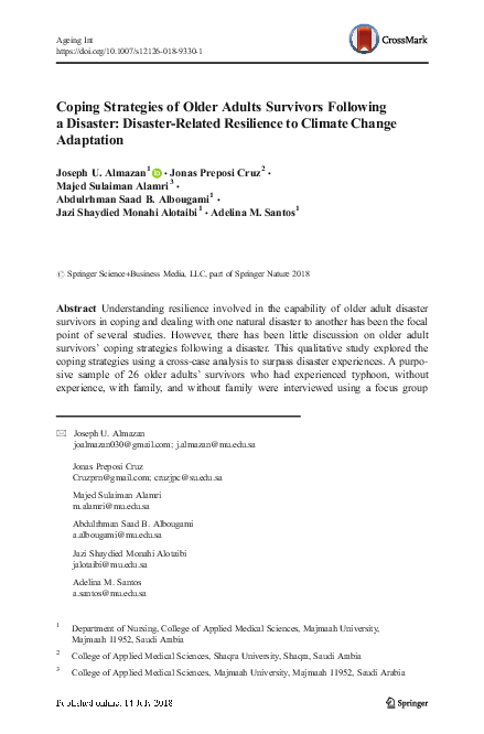 (PDF) Coping Strategies of Older Adults Survivors Following a Disaster ...