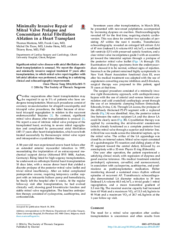 (PDF) Minimally Invasive Repair of Mitral Valve Prolapse and ...