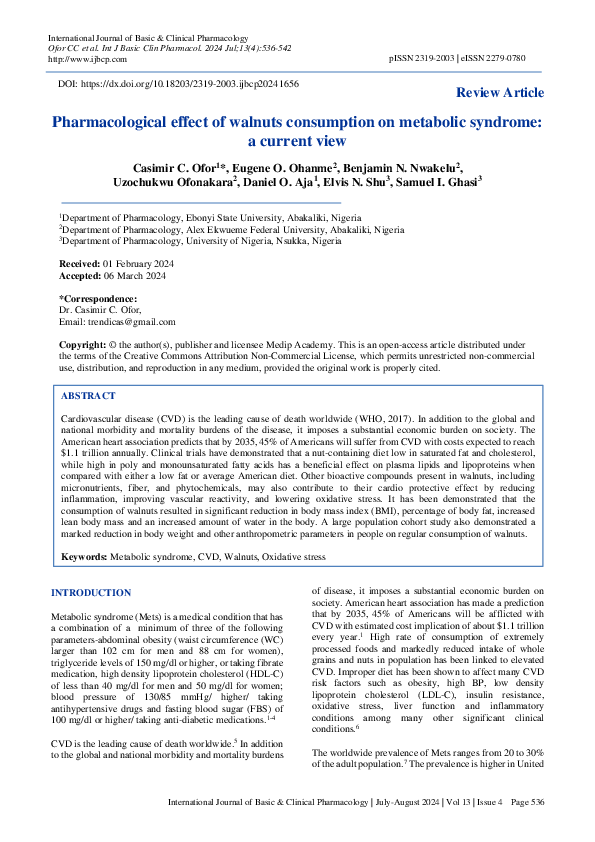 (PDF) Pharmacological effect of walnuts consumption on metabolic ...