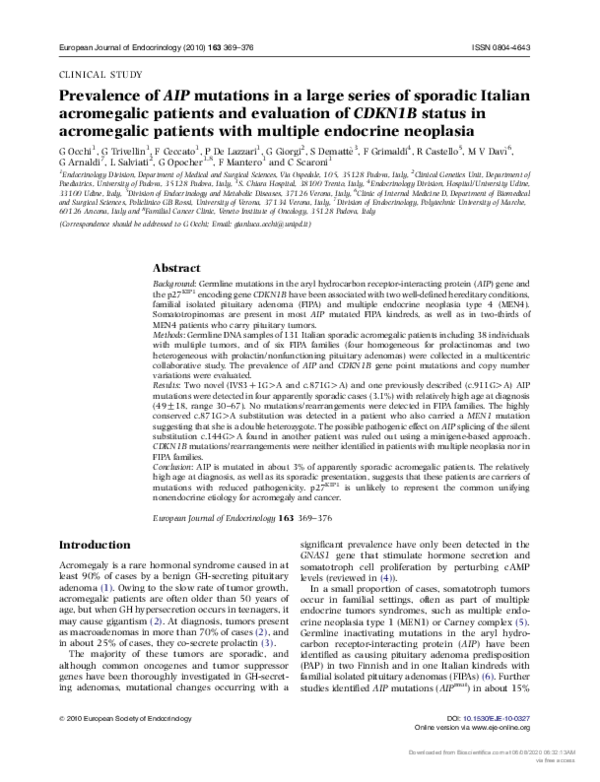 (PDF) Prevalence of AIP mutations in a large series of sporadic Italian ...