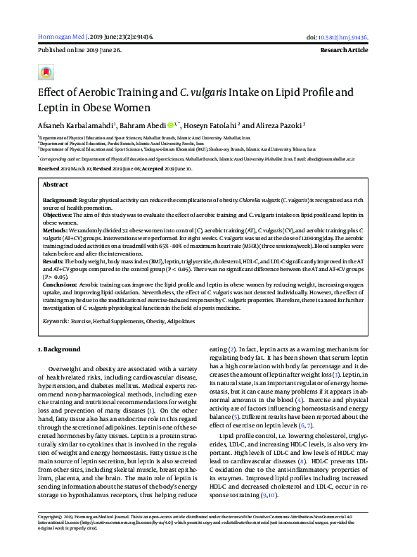 (PDF) Effect of Aerobic Exercises on Plasma Lipid Profile and ...