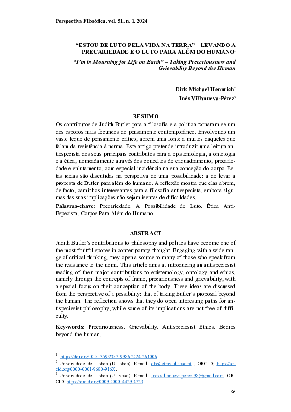 (PDF) «I'm in Mourning for Life on Earth» --Taking Precariousness and ...