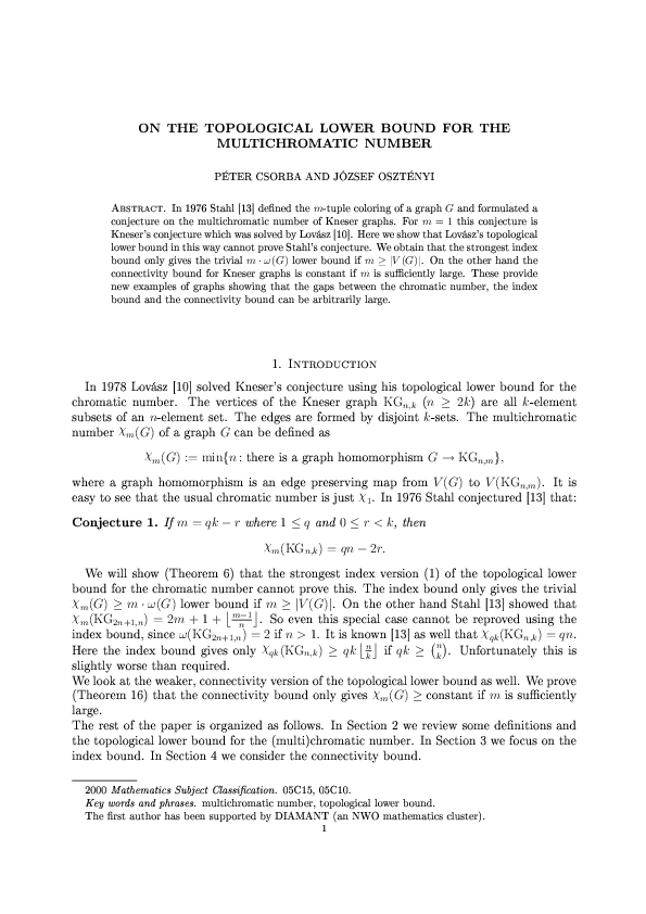 (PDF) On the topological lower bound for the multichromatic number