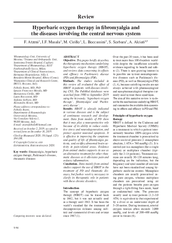 (PDF) Hyperbaric oxygen therapy in fibromyalgia and the diseases ...
