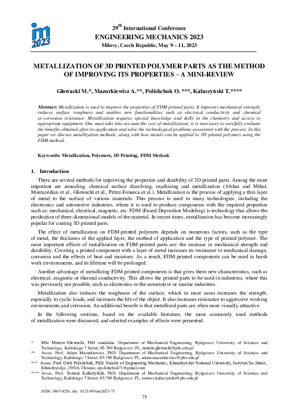 (PDF) Metallization of 3D printed polymer parts as the method of ...