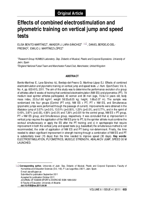 (PDF) Effects of combined electrostimulation and plyometric training on ...
