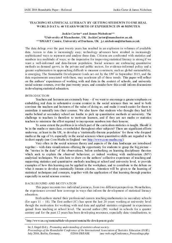 (PDF) Teaching statistical literacy by getting students to use real ...