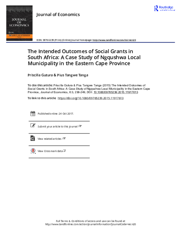 (PDF) The Intended Outcomes of Social Grants in South Africa: A Case ...