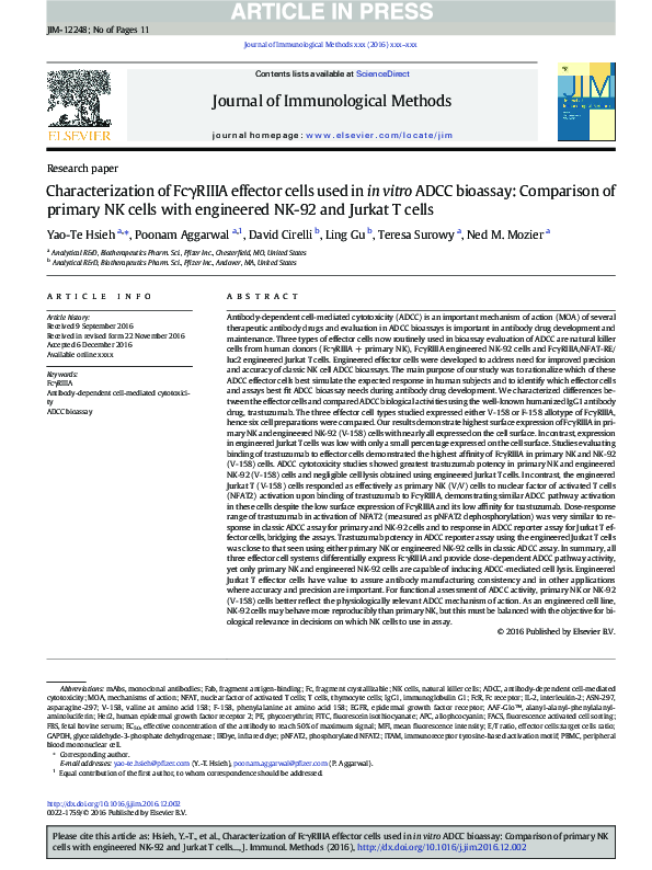 (PDF) Characterization of FcγRIIIA effector cells used in in vitro ADCC ...