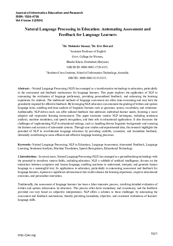 (PDF) Natural Language Processing in Education: Automating Assessment ...
