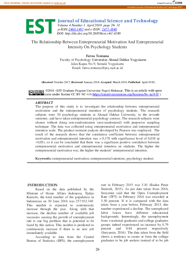 (PDF) The Relationship between Entrepreneurial Motivation ...