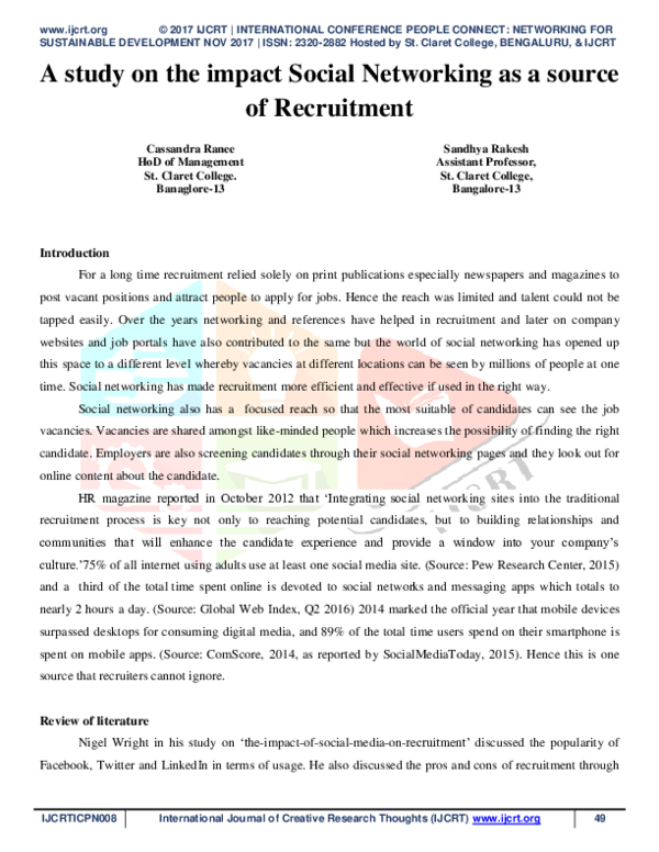(PDF) A study on the impact Social Networking as a source of Recruitment