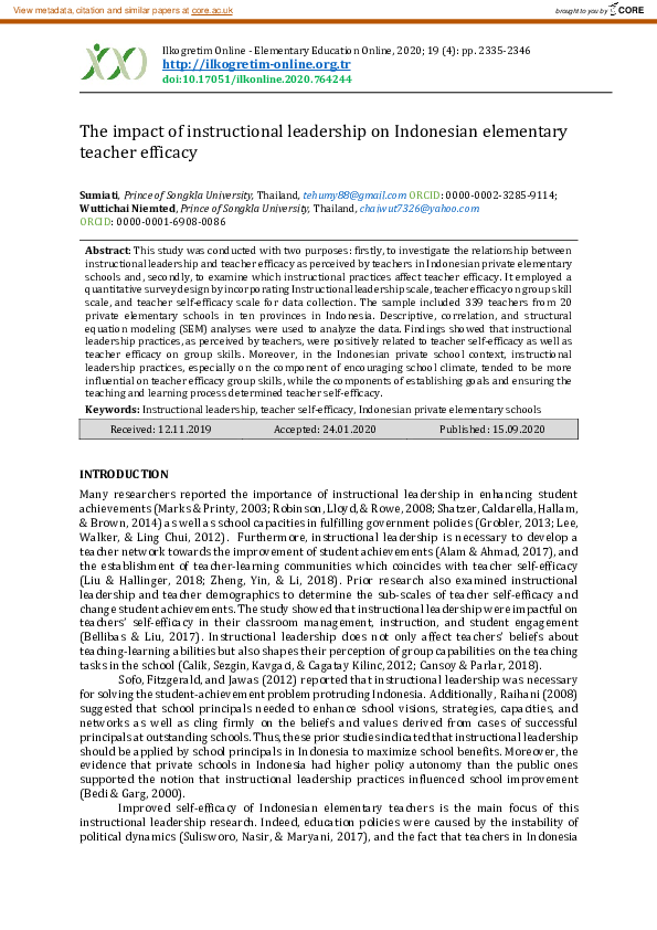 (PDF) The impact of instructional leadership on Indonesian elementary ...