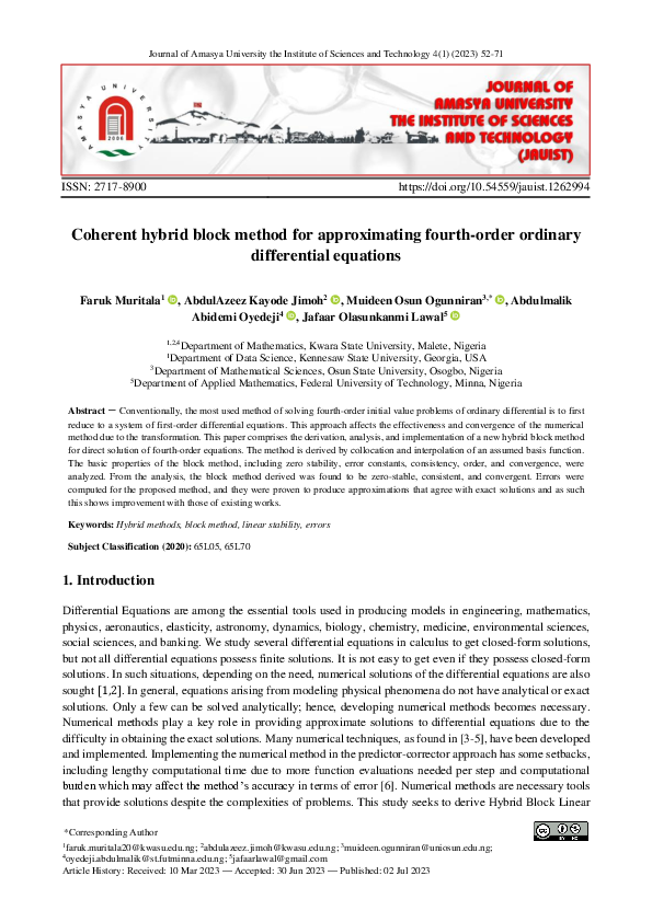 (PDF) Coherent hybrid block method for approximating fourth order ...