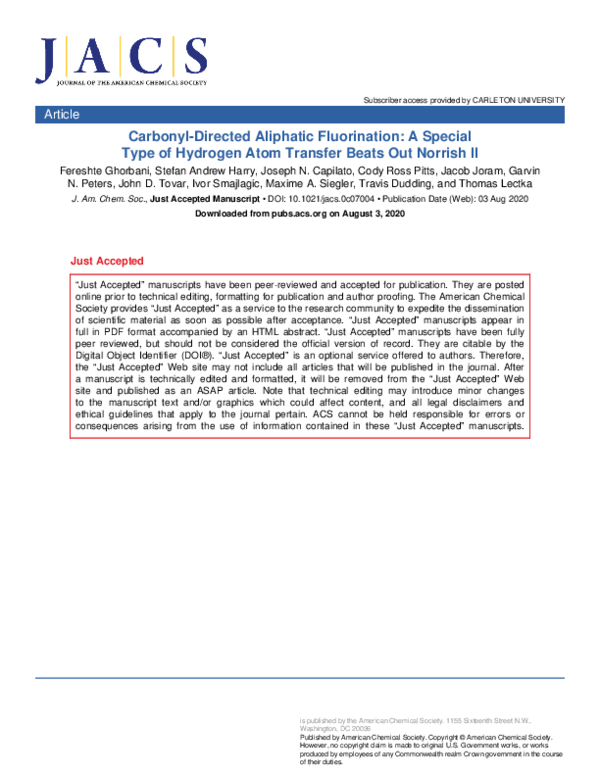 (PDF) Carbonyl-Directed Aliphatic Fluorination: A Special Type of ...